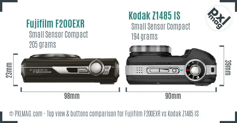 Fujifilm F200EXR vs Kodak Z1485 IS top view buttons comparison