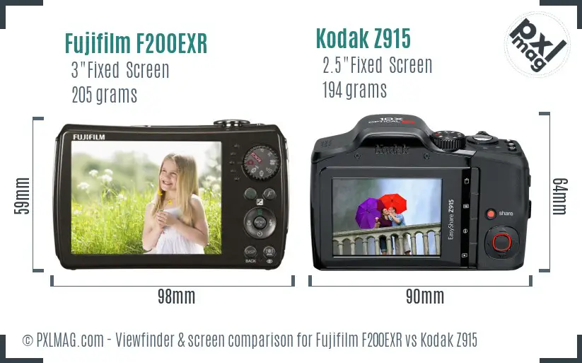Fujifilm F200EXR vs Kodak Z915 Screen and Viewfinder comparison