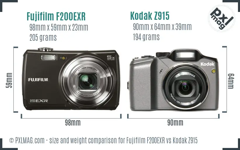 Fujifilm F200EXR vs Kodak Z915 size comparison