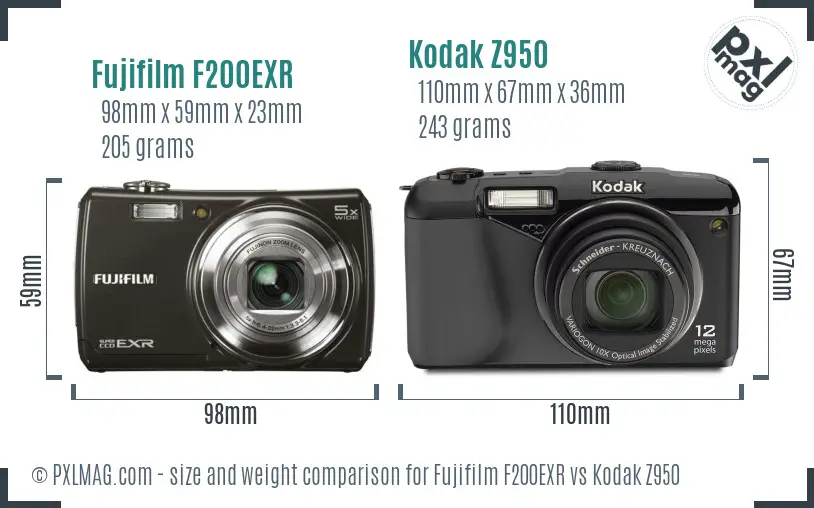 Fujifilm F200EXR vs Kodak Z950 size comparison Fujifilm F200EXR vs Kodak Z950 size comparison