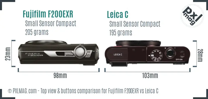 Fujifilm F200EXR vs Leica C top view buttons comparison
