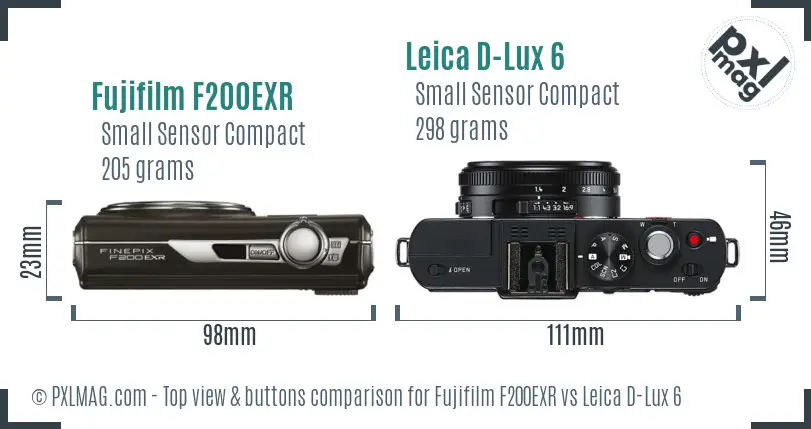 Fujifilm F200EXR vs Leica D-Lux 6 top view buttons comparison