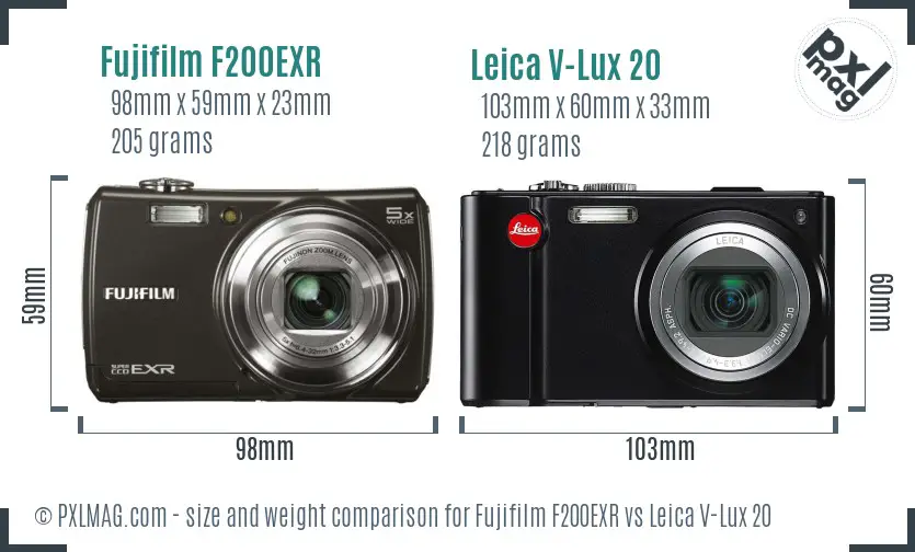 Fujifilm F200EXR vs Leica V-Lux 20 size comparison