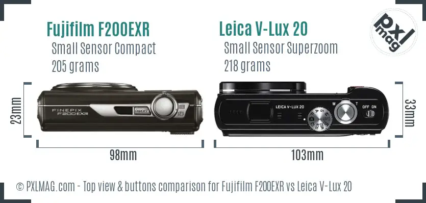 Fujifilm F200EXR vs Leica V-Lux 20 top view buttons comparison