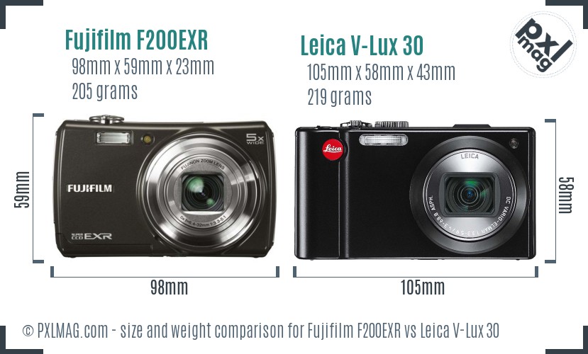 Fujifilm F200EXR vs Leica V-Lux 30 size comparison