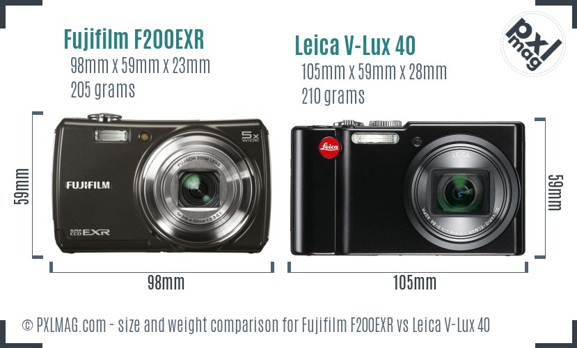 Fujifilm F200EXR vs Leica V-Lux 40 size comparison