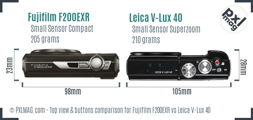 Fujifilm F200EXR vs Leica V-Lux 40 top view buttons comparison