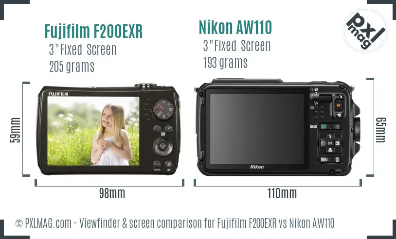 Fujifilm F200EXR vs Nikon AW110 Screen and Viewfinder comparison