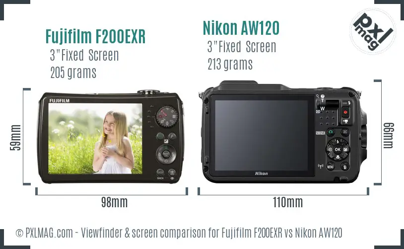 Fujifilm F200EXR vs Nikon AW120 Screen and Viewfinder comparison