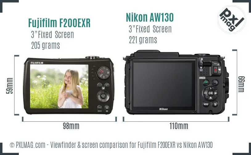 Fujifilm F200EXR vs Nikon AW130 Screen and Viewfinder comparison