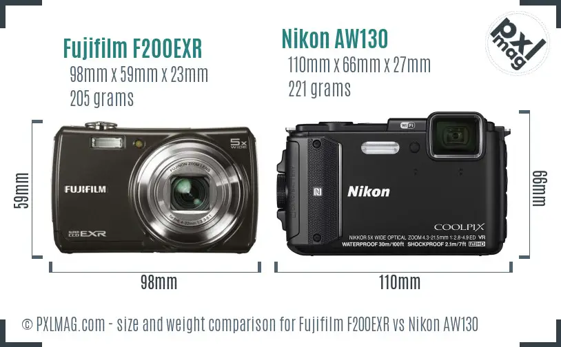 Fujifilm F200EXR vs Nikon AW130 size comparison Fujifilm F200EXR vs Nikon AW130 size comparison