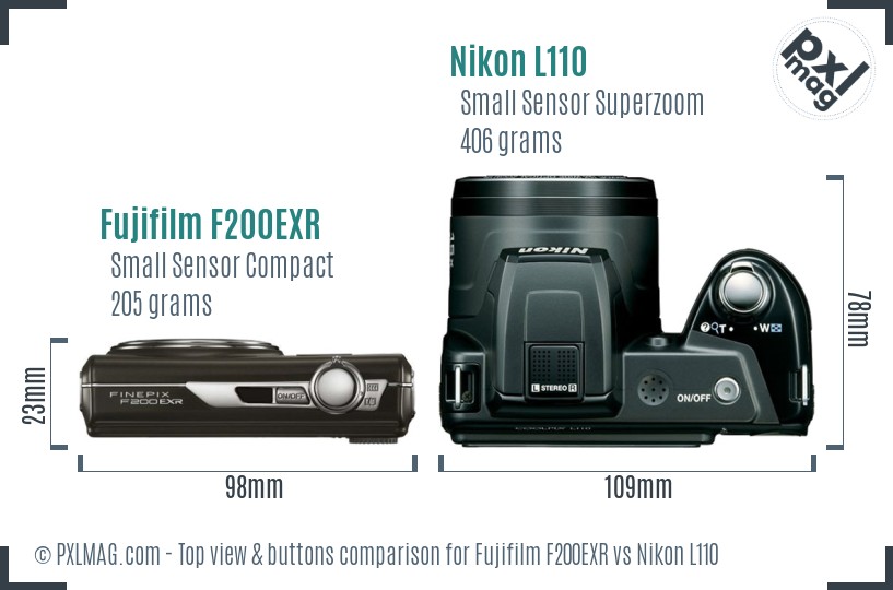 Fujifilm F200EXR vs Nikon L110 top view buttons comparison