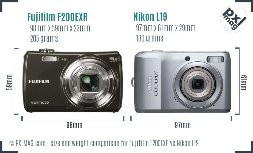 Fujifilm F200EXR vs Nikon L19 size comparison