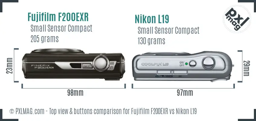 Fujifilm F200EXR vs Nikon L19 top view buttons comparison