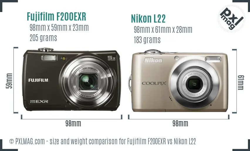 Fujifilm F200EXR vs Nikon L22 size comparison