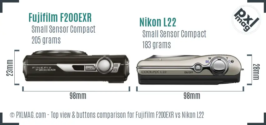 Fujifilm F200EXR vs Nikon L22 top view buttons comparison
