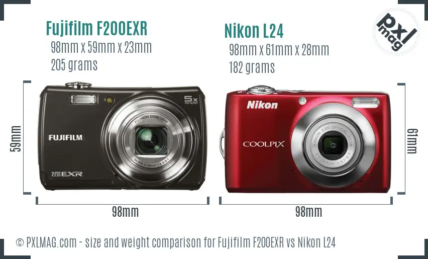Fujifilm F200EXR vs Nikon L24 size comparison