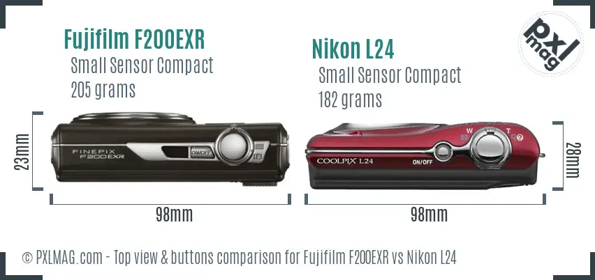 Fujifilm F200EXR vs Nikon L24 top view buttons comparison
