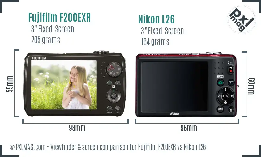 Fujifilm F200EXR vs Nikon L26 Screen and Viewfinder comparison
