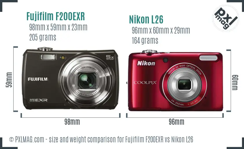Fujifilm F200EXR vs Nikon L26 size comparison