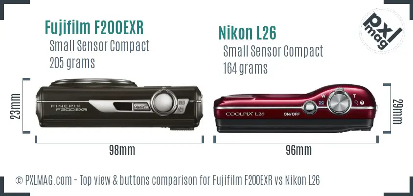 Fujifilm F200EXR vs Nikon L26 top view buttons comparison