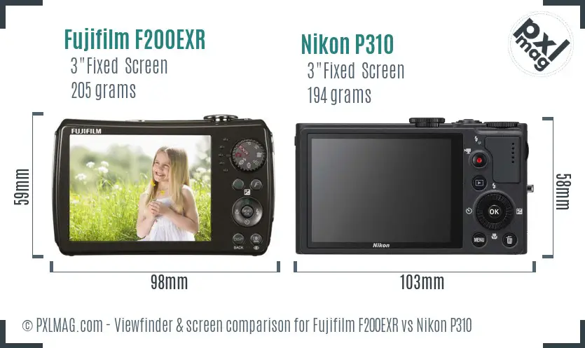 Fujifilm F200EXR vs Nikon P310 Screen and Viewfinder comparison