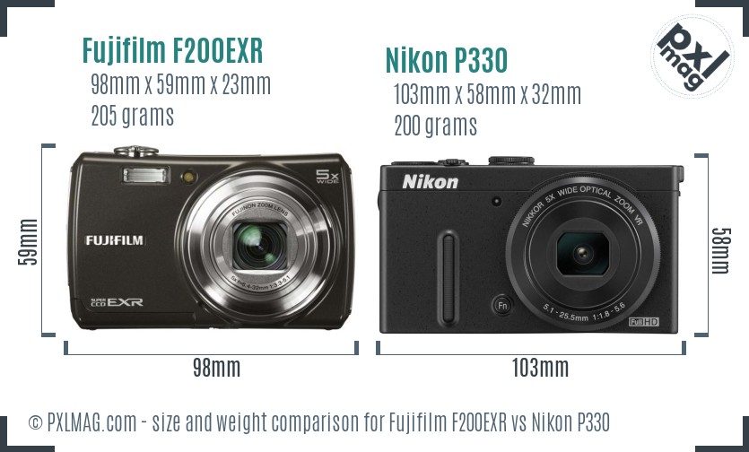 Fujifilm F200EXR vs Nikon P330 size comparison