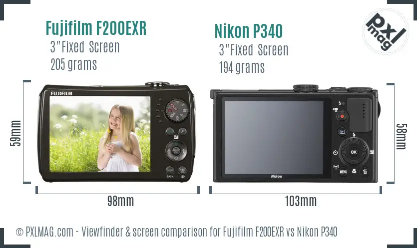Fujifilm F200EXR vs Nikon P340 Screen and Viewfinder comparison