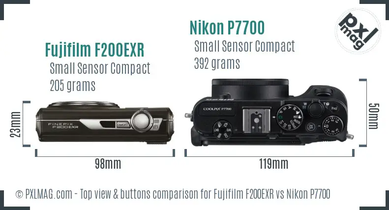 Fujifilm F200EXR vs Nikon P7700 top view buttons comparison