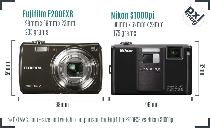 Fujifilm F200EXR vs Nikon S1000pj size comparison