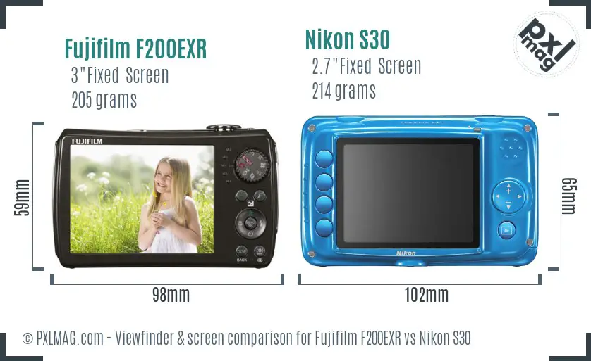 Fujifilm F200EXR vs Nikon S30 Screen and Viewfinder comparison