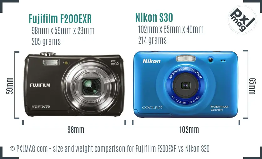 Fujifilm F200EXR vs Nikon S30 size comparison