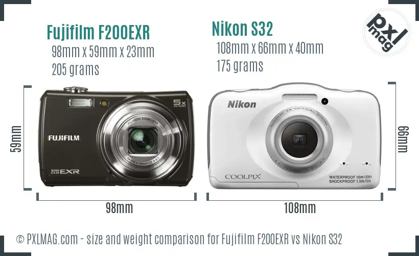 Fujifilm F200EXR vs Nikon S32 size comparison Fujifilm F200EXR vs Nikon S32 size comparison