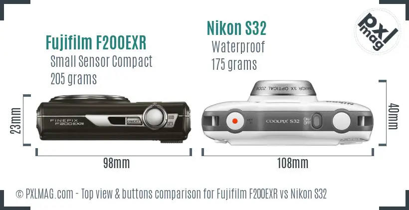 Fujifilm F200EXR vs Nikon S32 top view buttons comparison Fujifilm F200EXR vs Nikon S32 top view buttons comparison