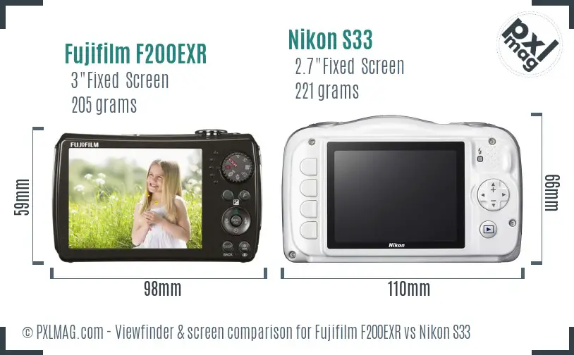 Fujifilm F200EXR vs Nikon S33 Screen and Viewfinder comparison