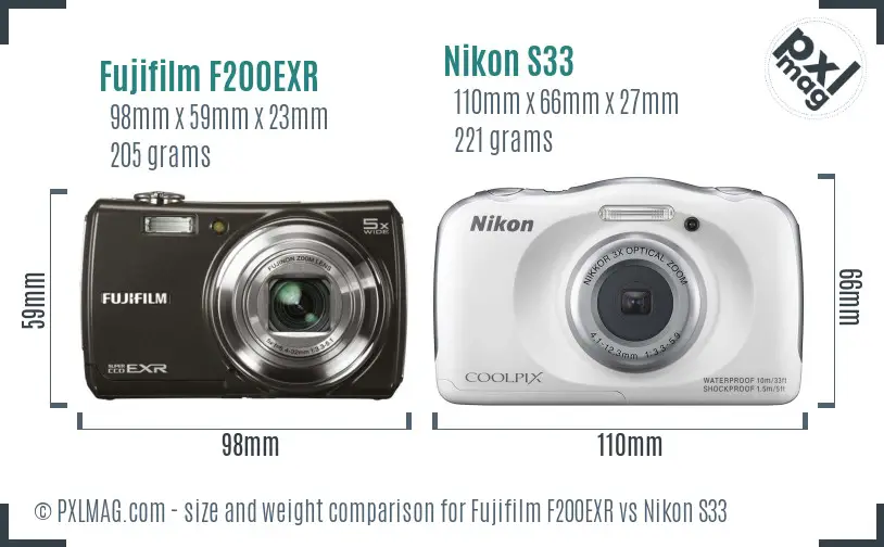 Fujifilm F200EXR vs Nikon S33 size comparison Fujifilm F200EXR vs Nikon S33 size comparison