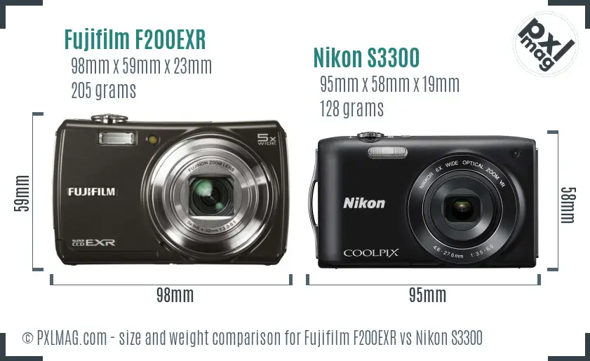 Fujifilm F200EXR vs Nikon S3300 size comparison