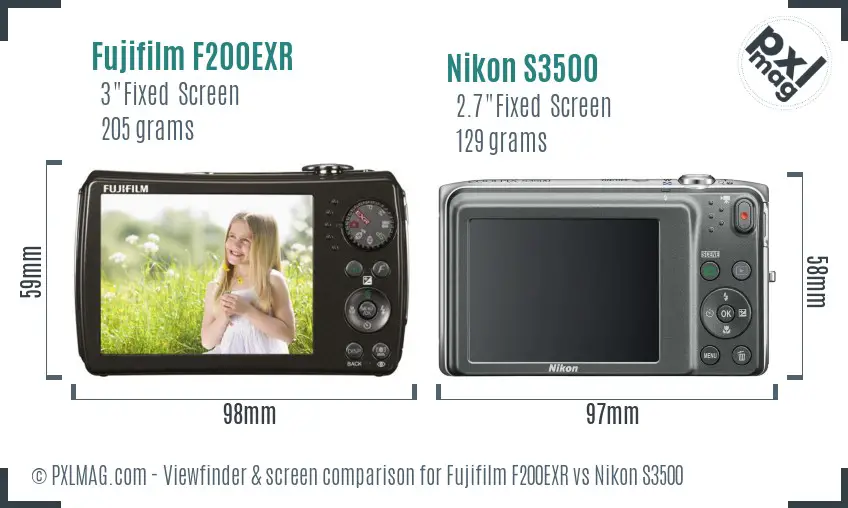 Fujifilm F200EXR vs Nikon S3500 Screen and Viewfinder comparison