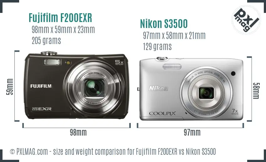 Fujifilm F200EXR vs Nikon S3500 size comparison