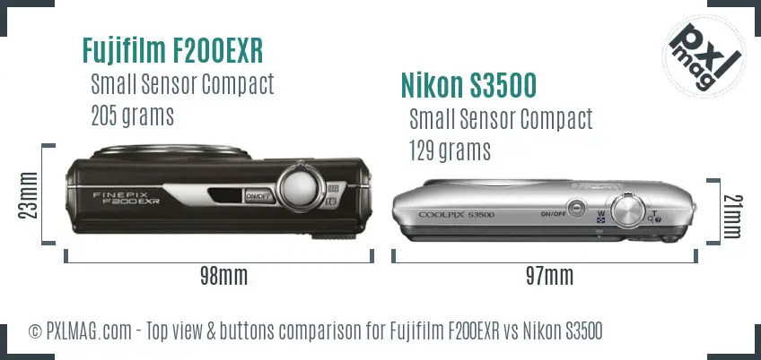 Fujifilm F200EXR vs Nikon S3500 top view buttons comparison