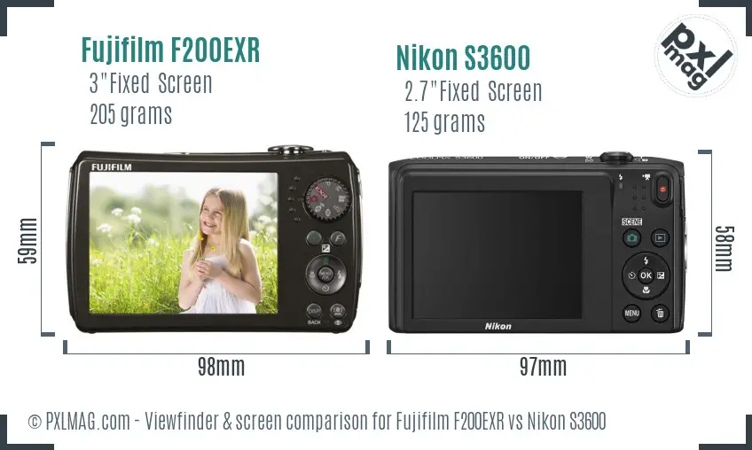 Fujifilm F200EXR vs Nikon S3600 Screen and Viewfinder comparison