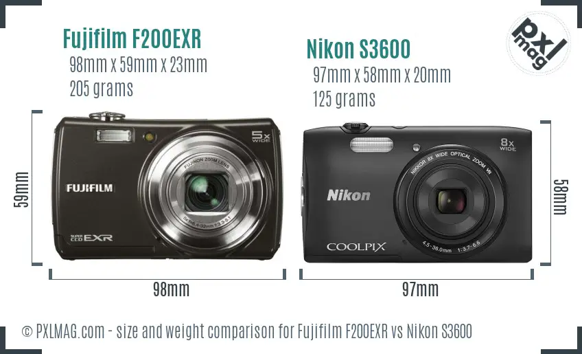 Fujifilm F200EXR vs Nikon S3600 size comparison