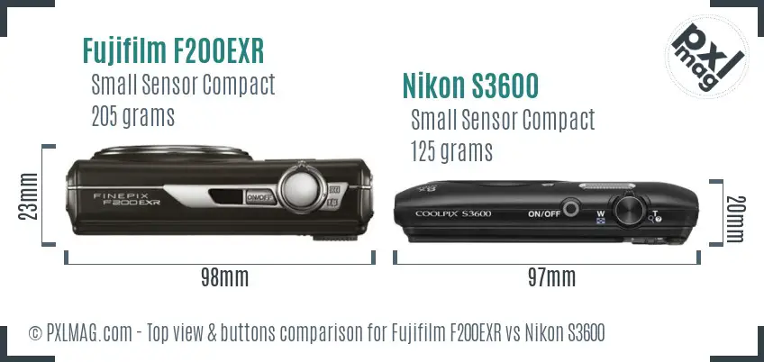 Fujifilm F200EXR vs Nikon S3600 top view buttons comparison