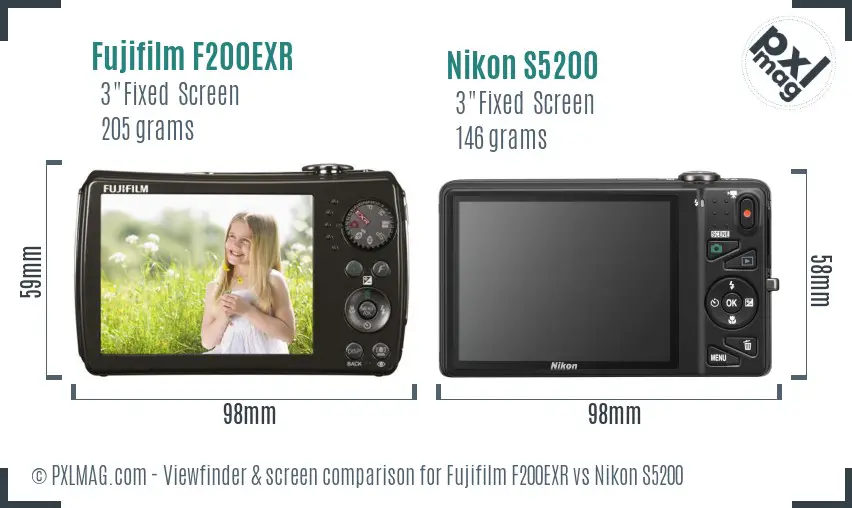 Fujifilm F200EXR vs Nikon S5200 Screen and Viewfinder comparison