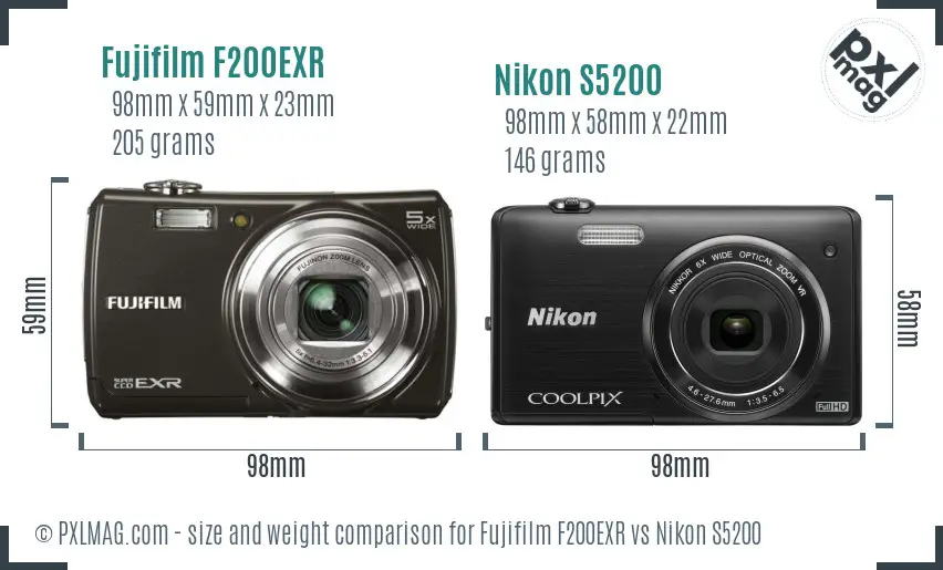 Fujifilm F200EXR vs Nikon S5200 size comparison