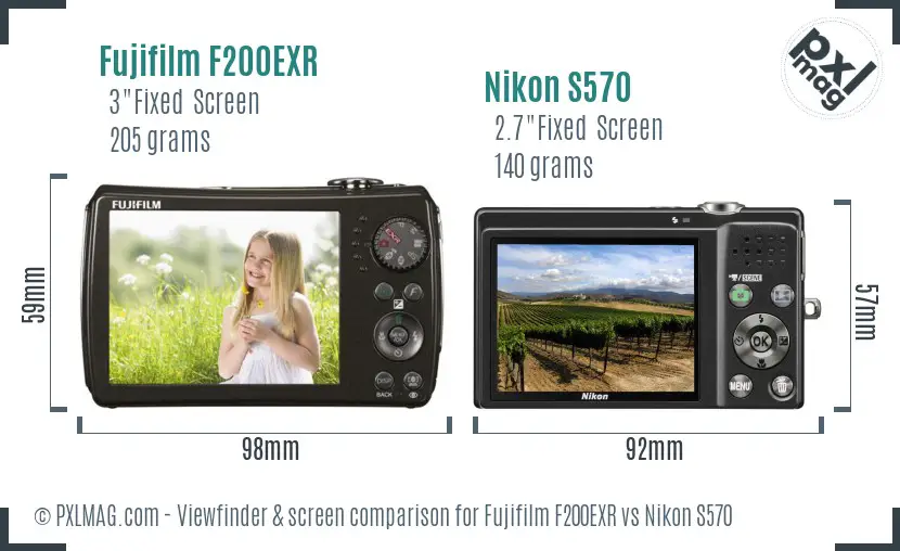 Fujifilm F200EXR vs Nikon S570 Screen and Viewfinder comparison