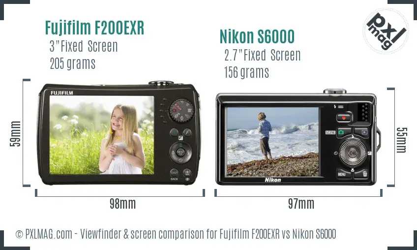 Fujifilm F200EXR vs Nikon S6000 Screen and Viewfinder comparison Fujifilm F200EXR vs Nikon S6000 Screen and Viewfinder comparison