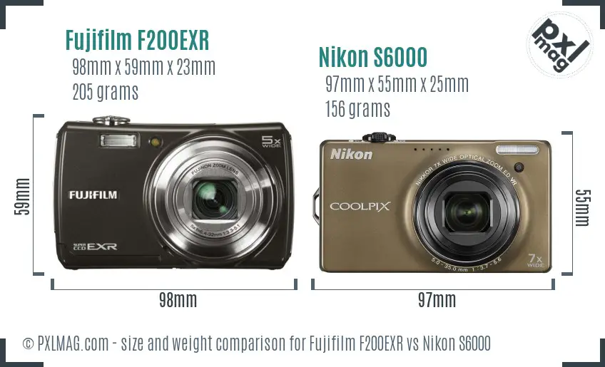Fujifilm F200EXR vs Nikon S6000 size comparison Fujifilm F200EXR vs Nikon S6000 size comparison