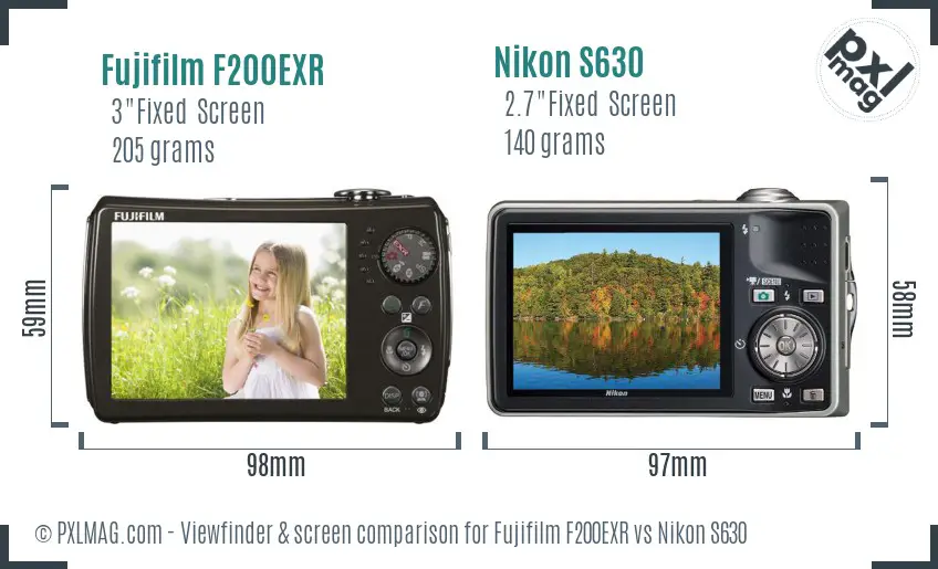 Fujifilm F200EXR vs Nikon S630 Screen and Viewfinder comparison