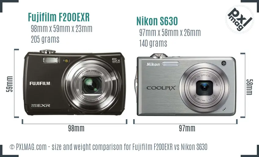 Fujifilm F200EXR vs Nikon S630 size comparison